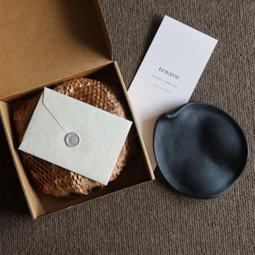 Ceramic Jewelry Dish, 6.3 in, Gift Box and Card, Charcoal Black by Tenavo