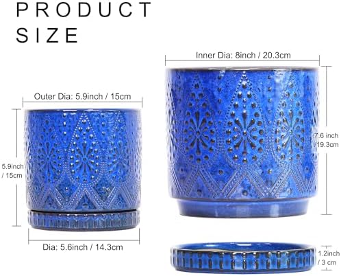 8 Inch + 6 Inch Indoor Plant Pot with Drainage Holes and Saucers, Ceramic Planter for Plants Succulent Orchid Flower Pots - Image 3