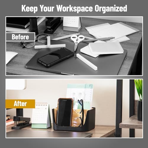 Mind Reader 5-Compartment Desktop Organizer, Adjustable Caddy, Plastic and Wood, Black - Image 5