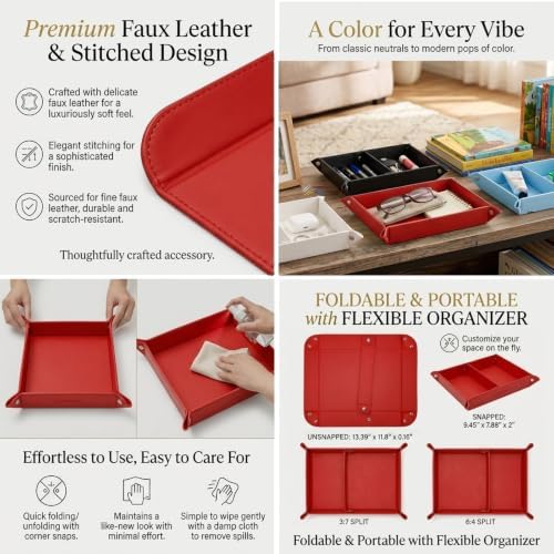 UnionBasic Medium Valet Tray, Jewelry Tray for Rings Watches Earrings, Entryway Catchall Caddy for Coins Keys Change, Nightstand Bedside Valet Holder, Trays for Electronic Gadgets, Red Plus - Image 2