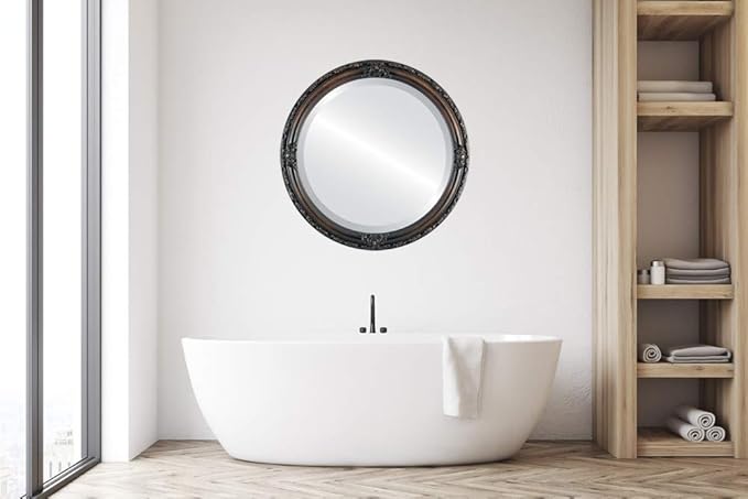 OVALCREST Round Beveled Wall Mirror for Home Decor - Jefferson Style - Rubbed Bronze - 26x26 Outside Dimensions