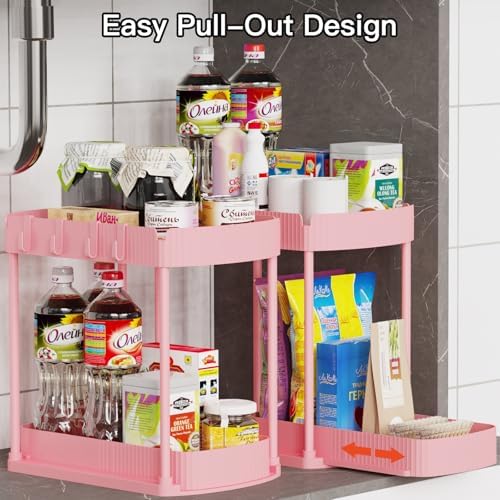 2 Packs Under Sink Pull-Out Storage Organizers, 14.8 Inches,Pink - Image 4