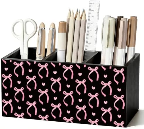 Pink and Black Bow Pen Pencil Holder for Desk Accessories Decor by Unknown