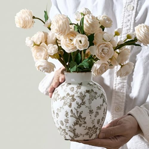 SIDUCAL Ceramic Vintage Vase, 5.83 Inch Retro Ice Cracked Chinoiserie Floral Vase, Rustic Farmhouse Vases for Home Decor, Bookshelf, Garden, Chinoiserie Decor, Tuscan Decor, Brown Floral Pattern - Image 4