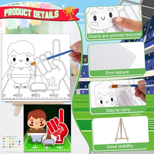 Tenceur 12 Sets Football Sports Paint by Numbers Kit Pre Drawn Canvas Painting Set with Easels Paints and Brushes for Kids Beginners Classroom Party Group and Team DIY Art Activities - Image 3