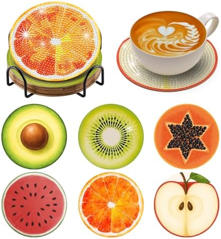 Zynlio Fruit Diamond Paintings Coasters Kits Set with Holder,Diamond Art, DIY Diamond Crafts Coasters for Adults, Diamond Art Painting Kits for Women, Beginners, Diamond Craft Supplies by Unknown