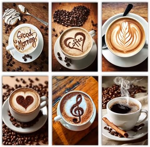 Coffee Latte 6 Pcs Adults Paint By Numbers Kits Brown Tone Coffee Art for Beginners DIY Acrylic Oil Number Painting Kits for Adults Paint by Acrylic on Canvas for Latte Lover 8x12 Inch Frameless by Tucocoo