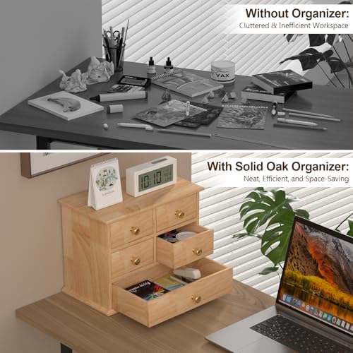 Oak Desk Organizer with Drawers, Durable Wooden Desktop Storage Box - Image 5