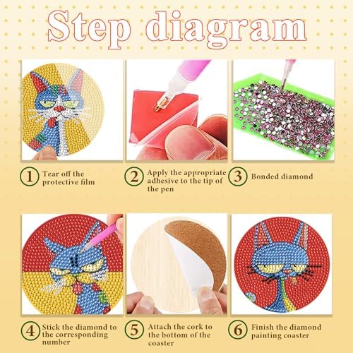 DOTSOPS 8 PCS Cat Diamond Art Coasters Kits for with Holder Beginners 4 in - Image 3