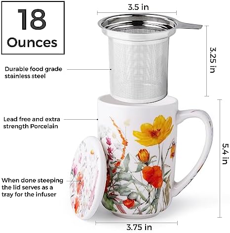 AmorArc Tea Cup With Infuser and Lid, 18oz Loose Leaf Tea Mug With Steeper - Image 3