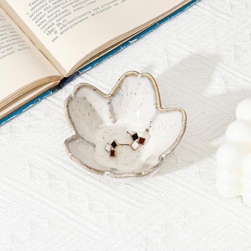 Koythin Flower Trinket Dish, Ceramic Jewelry Ring Holder Dish & Trinket Bowl, Small Decorative Plate Tray, Jewelry Plate Bowl for Rings, Keys, Earrings, Birthday Gifts, Bedroom Decor for Women (Grey) - Image 4