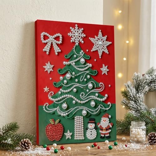 DIY Pearl Painting with Frame, Creative Design, Handmade Stress-Relieving Home Wall Decoration, Includes Frame and Tools-Christmas Tree - Image 2