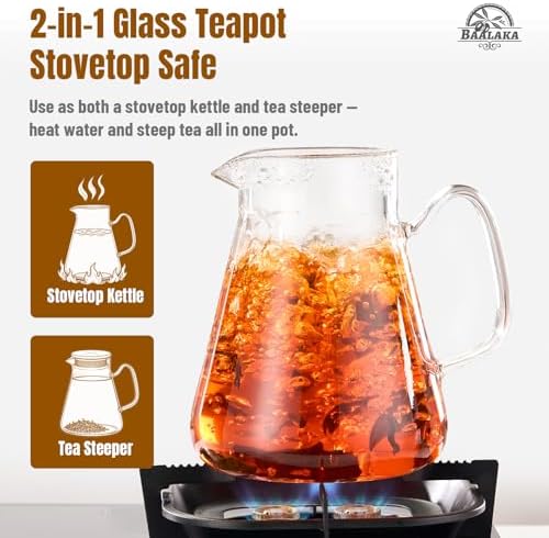 Baalaka Glass Teapot with Infuser, Stovetop Glass Tea Kettle, 33oz/1000ml - Image 2