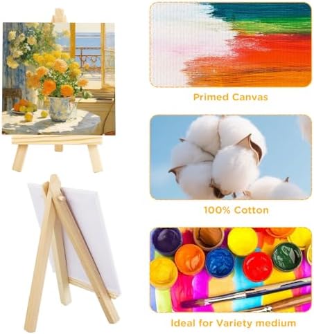 20Pack 4 x 4 Inch Mini Canvases with Easel Sets, Art Canvases Painting Kit for Kids Teenagers - Image 3