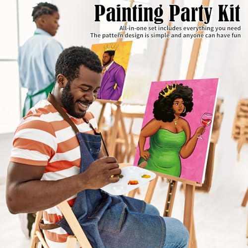 VOCHIC Pre Drawn Canvas to Paint for Adults 2 Pack 8x10in Couples Painting Party Kit Paint and Sip Valentine's Day Date Night Art Set African American Couple - Image 3