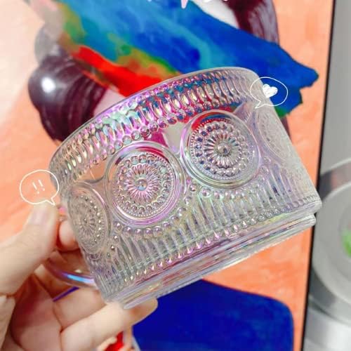 MFACOY Vintage Coffee Mugs Set of 2, 14 oz Iridescent Embossed Glass Tea Cups with Handle for Cappuccino, Latte, Hot or Cold Beverages - Image 3