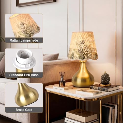 Ziqqeelam Gold Small Bedside Cute Table Lamp for Bedroom, Table Lamps for Nightstand, Scalloped Rattan Shade Table Lamps for Small Spaces for Bedroom, Home Office, Living Room - Image 5