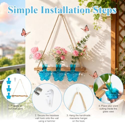 XXXFLOWER Plant Propagation Station Wall Hanging Butterfly Shaped Vase Blue - Image 3