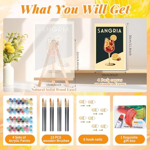 4 Pack Framed Paint by Numbers Kit for Adults, Retro Cocktail , 8 x 12 Inch - Image 3