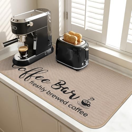 Findosom Dish Drying Mat, 17"x 32" Super Absorbent & Hide Stain Coffee Mat, Cuttable Drying Mat for Kitchen Counter, Coffee Bar Accessories, Under Dish Rack, Coffee Maker, Espresso Machine, Linen by Findosom