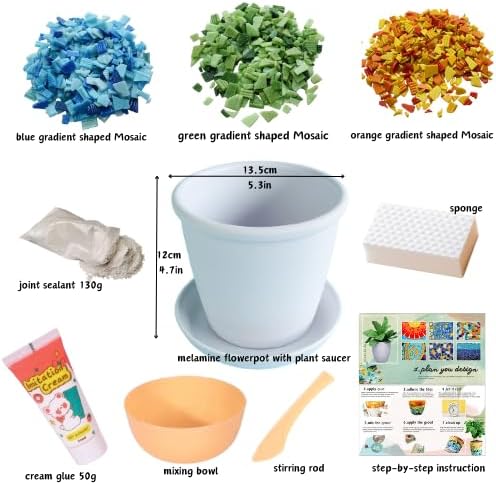 jiezaidada Adult DIY Mosaic Flower Pot Kit, Glass Tile Planter Craft with Step-by-Step Instructions, Handmade Home Décor Gift for Women & Men - Image 2