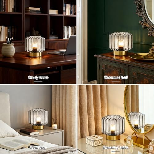 Touch Table Lamp for Bedside, Smoke Gray Glass Table Lamps Mid Century Modern Table Lamp Gold nightstand lamp Mini Desk lamp for Bedroom Living Room Office - Image 5