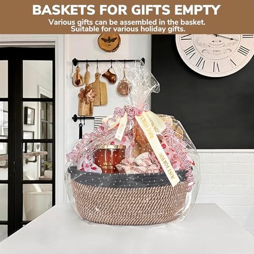 CHICVITA Small Wicker Basket with Bags & Ribbon for Gifts, Black & Jute - Image 2