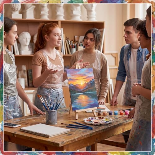 Engrowtic 160 Pcs 20 Set Paint and Sip Kit for Adult Include Blank Mini Canvas Boards Wooden Easels Painting Strips Brushes Palettes Disposable Aprons for Party Paint and Sip Date Night Kits - Image 6