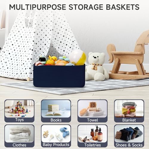 3 Pack Small Storage Baskets for Organizing, 11.8×7.8×5.1", Navy Blue - Image 5
