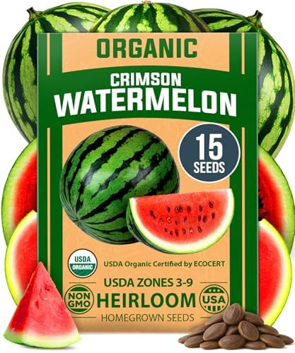 HOME GROWN Organic Crimson Sweet Watermelon, 15+ Seeds, Citrullus lanatus by HOMEGROWN