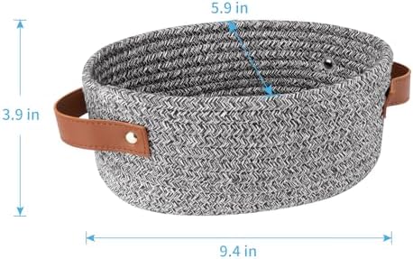 ABenkle Small Woven Basket, Mini Cotton Rope Storage Basket, Tiny Easter Basket, Shelf Basket, Oval Decorative Toy Dog Cat Basket for Nursery, Empty Gift Basket, 9.4" x 5.9" x 3.9" XS - Image 2