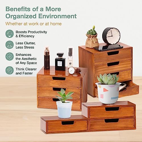 4-piece Drawer Cabinet Bundle Set - Modern Mahogany Wood Stackable Units - Multi-level Drawer Desktop Storage Organizers (4-Pack) - Image 5