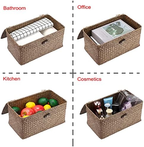 Hipiwe Wicker Shelf Baskets Storage Bin with Lid Handwoven Seagrass Basket - Image 5
