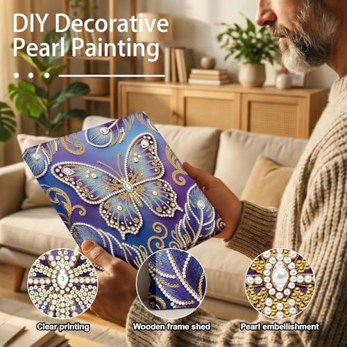 LQCrafK DIY Pearl Art Painting Handcraft Kit for Adults Beginners with Tools and Framed Painting, Creative Design,Self-Adhesive, Healing Stress-Relieving Home Wall Decoration-Butterfly - Image 2