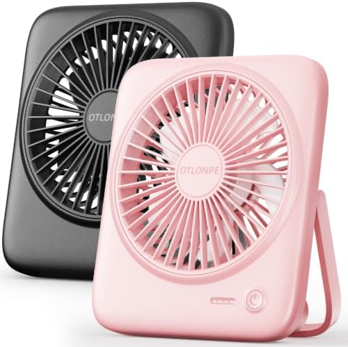 Otlonpe Personal Portable Desk Fan 2 Pack, 4000mAh Small Rechargeable Portable Fan Battery Operated & USB Powered for Travel Sleeping Bedroom Office Home Table, Cordless, Quiet, 4-Speed, 6.5 Inch by OTLONPE
