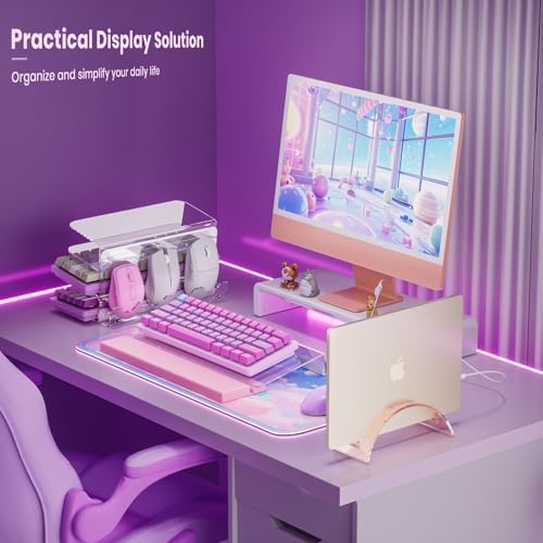 Acrylic Vertical Laptop Stand for Desk,Acrylic Invisible Desktop Notebook Dock,Vertical Laptop Holder Space-Saving Organizer for All MacBook, Surface, Samsung, HP, Dell-Pink… - Image 5