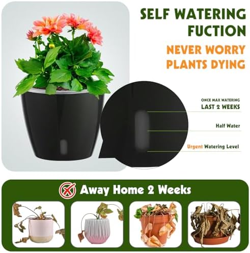 Self-Watering Pots for Indoor Plants, 8-Pack Self Watering Planter with Drainage Holes, Small African Violet Pots with Water Indicator, 5-Pack 5''/3-Pack 6.7'' Orchid Pot, Black - Image 3