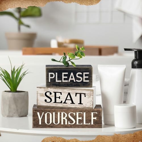 Moucuny 4 Pcs Please Seat Yourself Sign Wooden Bathroom Farmhouse Decor - Image 6
