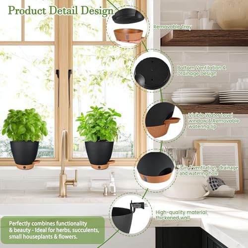 6" Self Watering Pots for Indoor Plants(5-Pack), Small Plastic Planters - Image 6