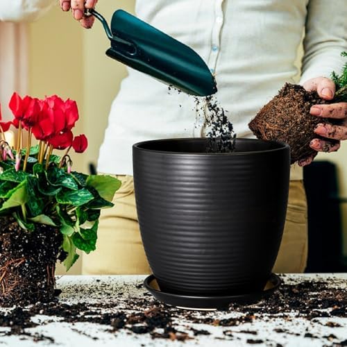 Ceramic Plant Pot 10 Inch - Large Planter Pots for Plants Indoor Outdoor Glazed Round Flower Pot with Drainage Hole and Saucer Black - Image 4