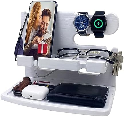 VEIYAILU Gifts for Women Girlfriend Him Men Dad Husband Boyfriend Nightstand Organizer Wood Phone Docking Station(White) by VEIYAILUGiftsForMen