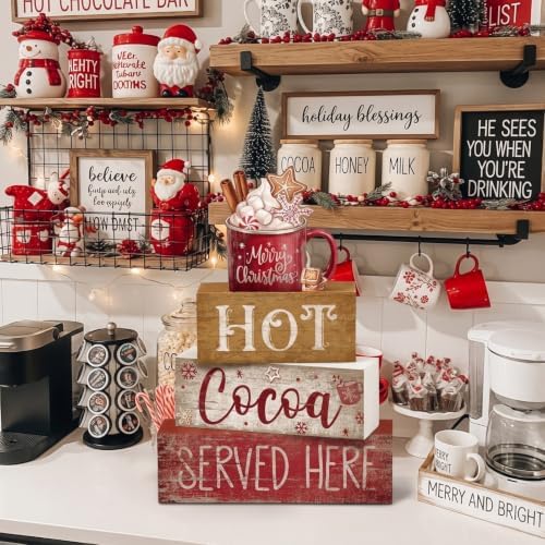 Moucuny 4 Pcs Christmas Table Decor for Home Kitchen, Wooden Coffee Cocoa - Image 2
