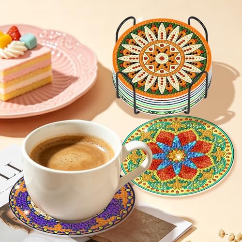 Diamond Art Coasters Kit for Adults, 8PCS Mandala Coasters with Holder - Image 6
