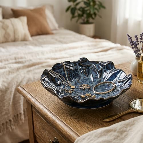 8.8-Inch Ceramic Decorative Bowl, Blue Reactive Glaze - Image 4