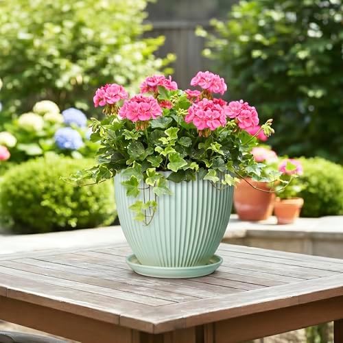 Ceramic Plant Pot, 8 Inch Flower Pots with Saucer, Mint Green - Image 4