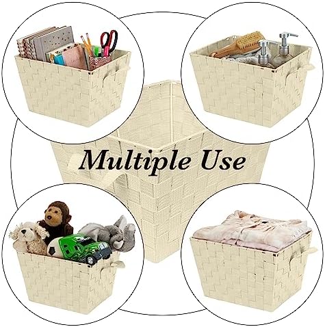 Simplify Medium Woven Strap Tote | Decorative Storage Basket | 2 Handles | Organization | Closet | Bedroom | Bathroom | Nursery | Accessories | Toys | Gifts | 1 Pack | Ivory - Image 3