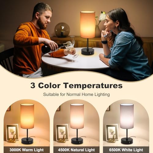 Unicozin Table Lamp for Bedroom, 3 Color Temperatures, 7 RGB Colors, Adjustable Brightness, Dual USB Charging Ports, Ambience Nightstand Light with Pink Shade, Desk Lamp for Kids Reading Home Office - Image 2