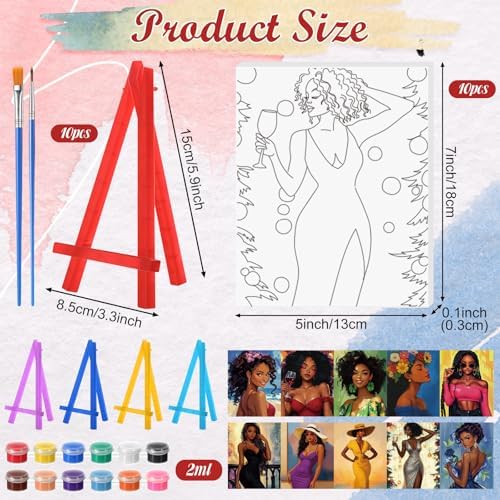 Blosssound 10 Set Charming Lady Pre Printed Canvas Pre Drawn Canvas Painting with Easel Kits 5" x 7" Sip and Paint Party Kit for DIY Art, Adult's Date Night - Image 2