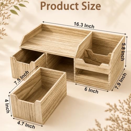 Wood Desktop Organizer with Drawers, 4 Compartment - Image 2