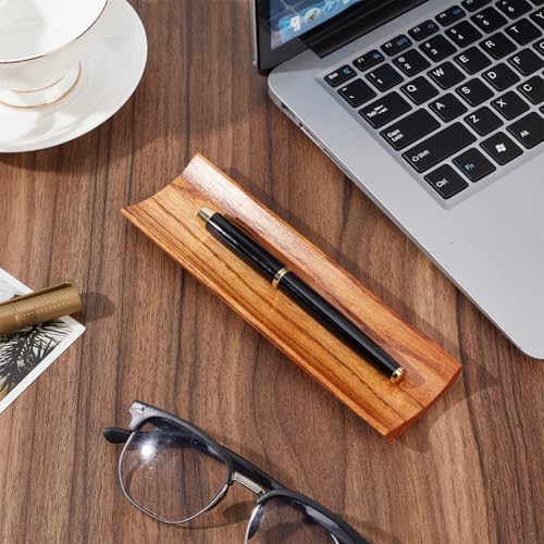 PLIGREAT Wood Pen Tray, Pens Display Holder Brown Wooden Pen Desk Organizer for Office Stationery Desk Decor Retro Home Bedroom Decoration, 7.28x2.17x0.59inch - Image 5